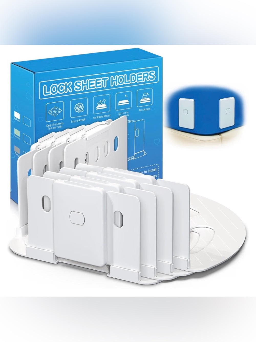BOGO FREE Bed Sheet Holder with Clips Lock, Open Corner Fitted Bedsheet Holders